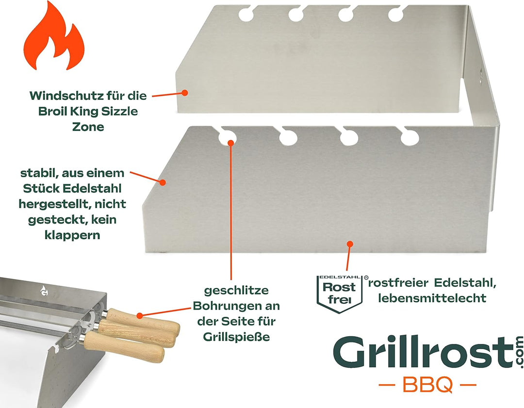 Grillrost.com Das Original Edelstahl Windschutz und Spiesshalter | für alle Broil King Imperial/Rega