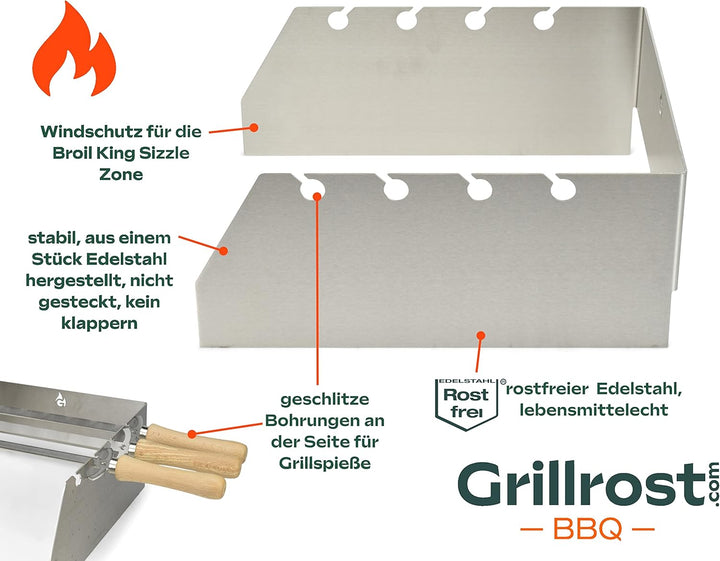 Grillrost.com Das Original Edelstahl Windschutz und Spiesshalter | für alle Broil King Imperial/Rega