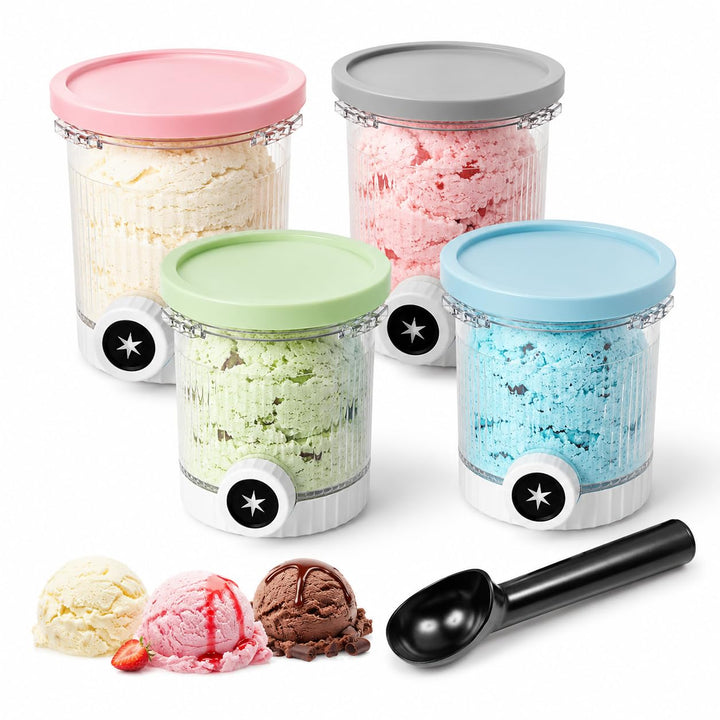 4 Stück Creami Swirl Behälter kompatibel mit Ninja CREAMi NC700/NC701EU Serie, 480 ml Eisbehälter mi