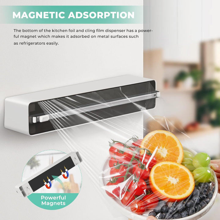 Frischhaltefolienspender mit Cutter - Magnetisch & Klebe, ohne Bohren, Folienschneider für Frischhal
