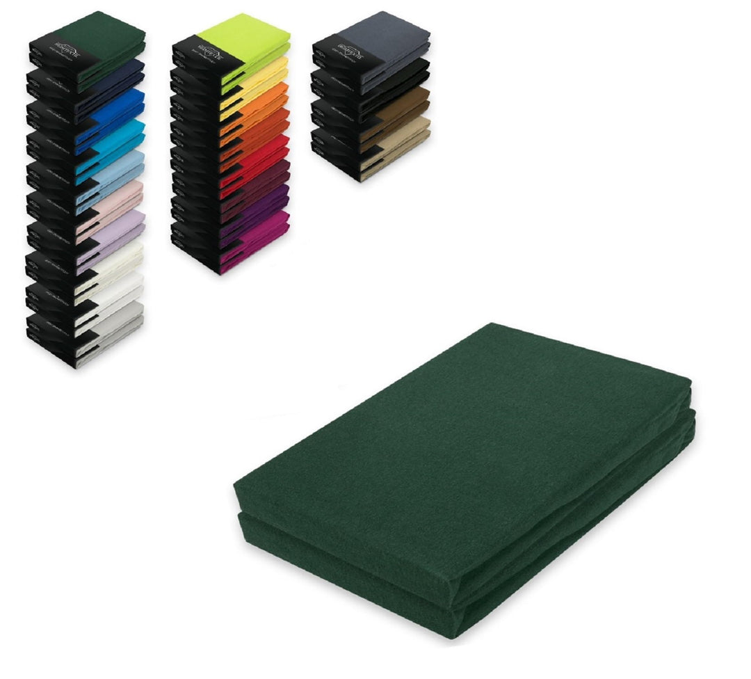 EXKLUSIV HEIMTEXTIL Jersey Spannbettlaken Doppelpack Rundumgummizug 200 x 220 cm Dunkelgrün Dunkelgr
