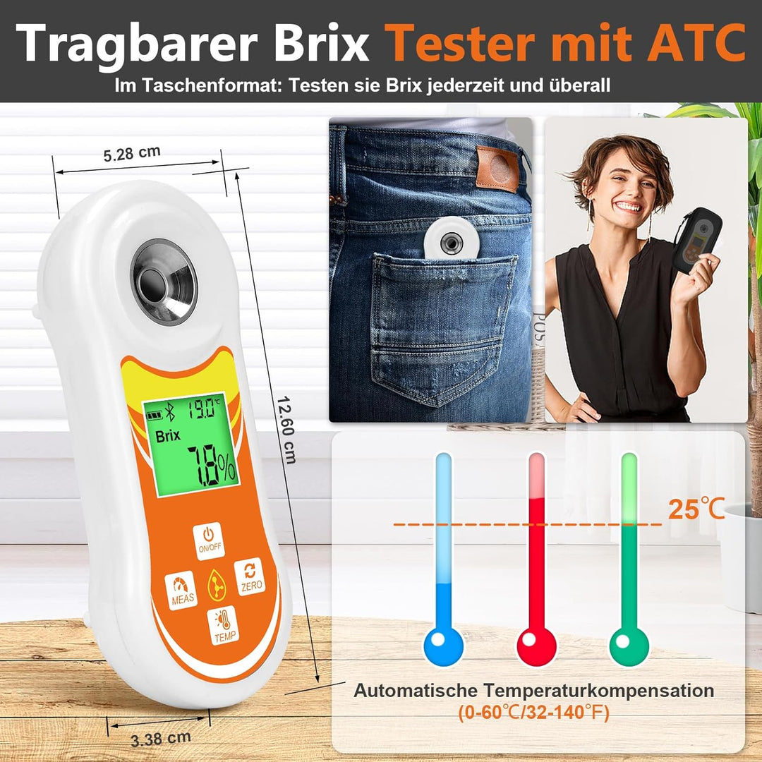 Digitales Brix-Refraktometer, YINMIK Brix Messgerät mit 0-60%, Refraktometer, automatische Temperatu