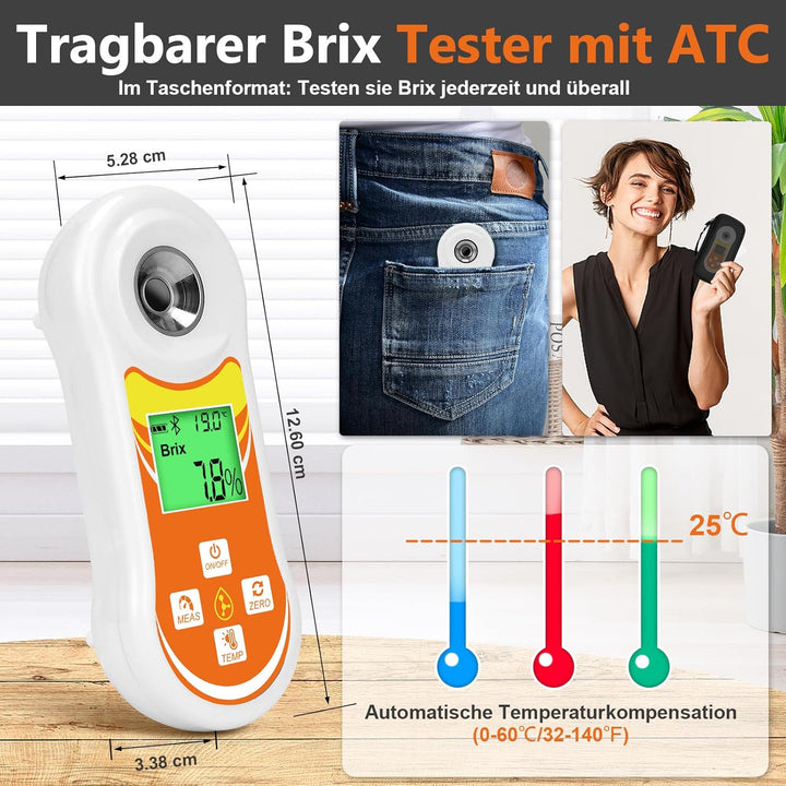 Digitales Brix-Refraktometer, YINMIK Brix Messgerät mit 0-60%, Refraktometer, automatische Temperatu