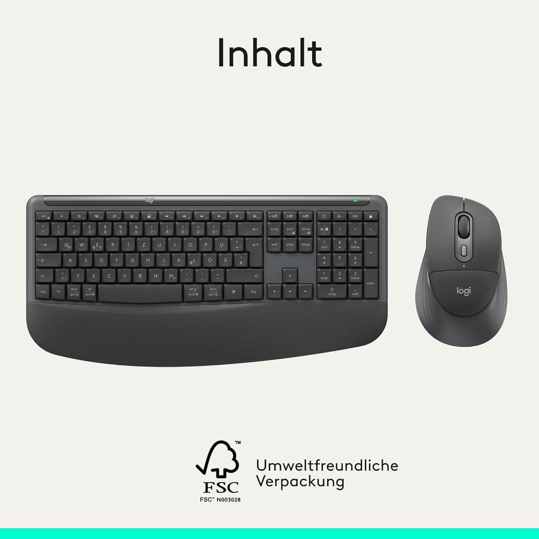 Logitech Signature Comfort Plus Combo MK880, kabelloses Tastatur-Maus-Set, komfortable Tastatur in S
