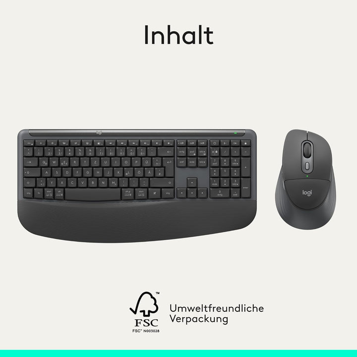 Logitech Signature Comfort Plus Combo MK880, kabelloses Tastatur-Maus-Set, komfortable Tastatur in S