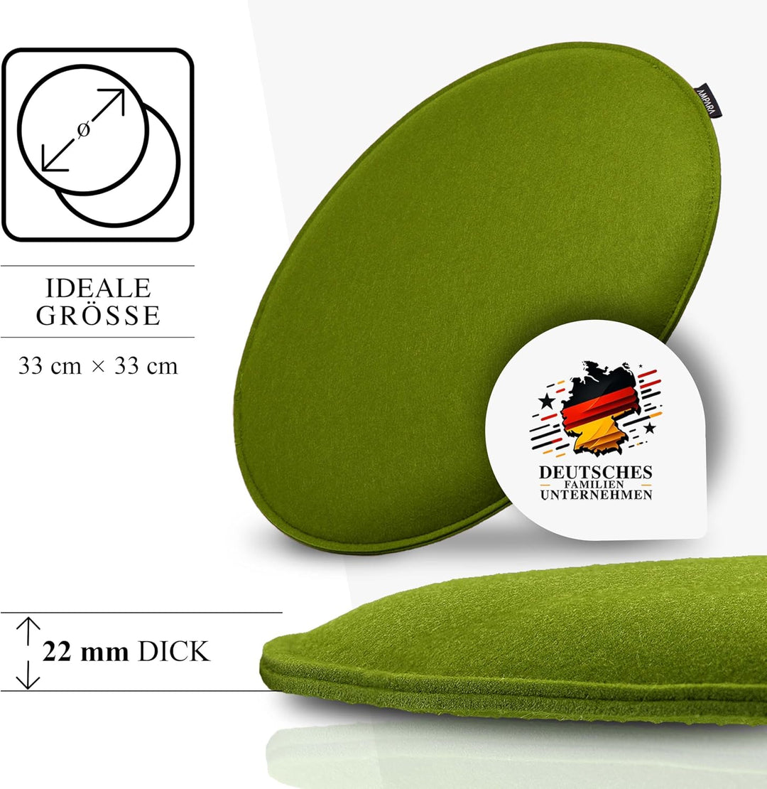 4er Set Stuhlkissen rund 33 cm - rutschfest &amp; Gemütlich - Sitzkissen Filz rund | für Stuhl, Bank, Ho