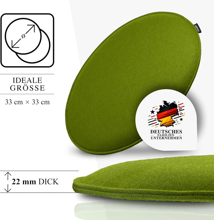 4er Set Stuhlkissen rund 33 cm - rutschfest &amp; Gemütlich - Sitzkissen Filz rund | für Stuhl, Bank, Ho