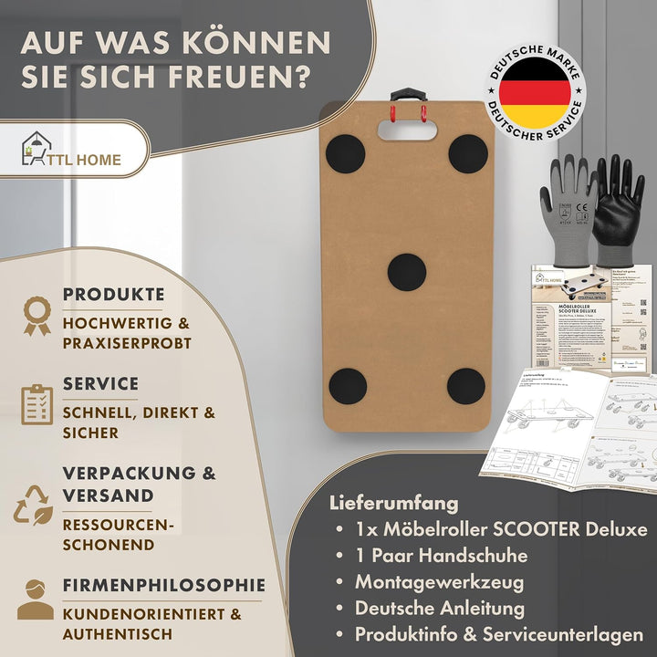 TTL Home Möbelroller Scooter Deluxe 58x30x11cm - 250kg Traglast lackiertes Rollbrett Transportroller