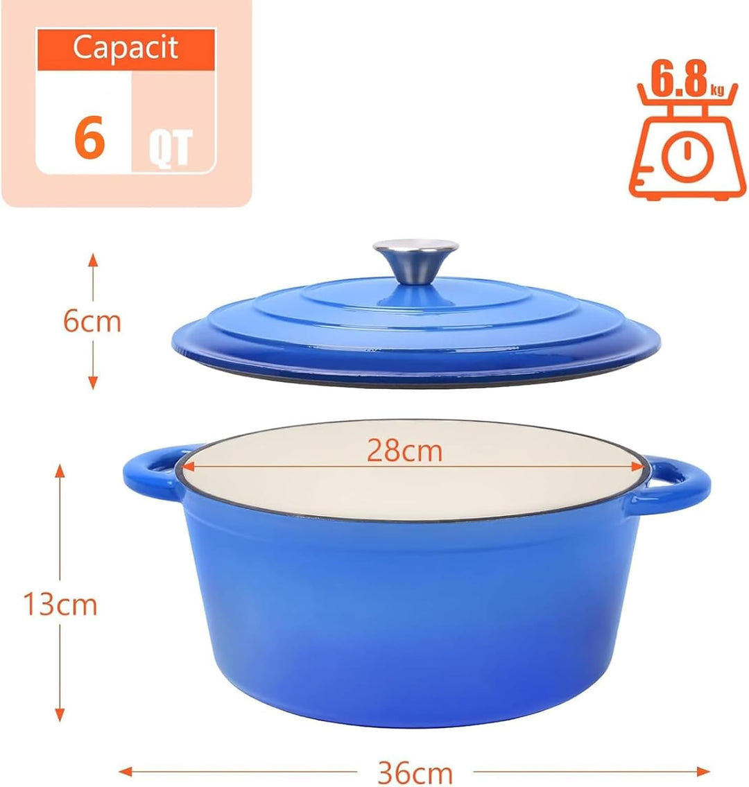 Ø28cm Emaille Gusseisen Schmortopf mit Deckel,Dutch Oven für Zuhause, Küche, Gusseisen Bräter für al