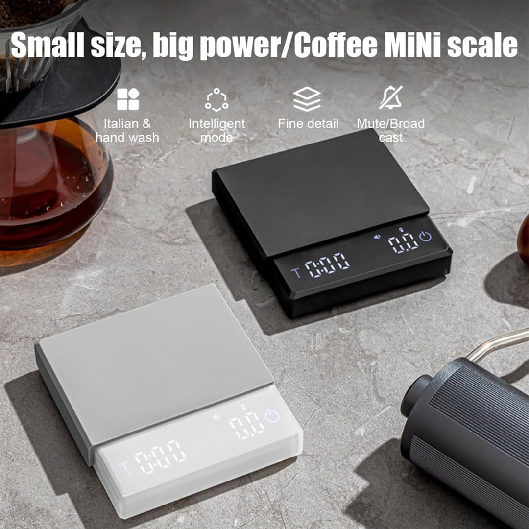 Mini Kaffeewaage mit Timer 2kg/0,1g für Espresso und Pour-Over Wiederaufladbare Espresso Waage mit L