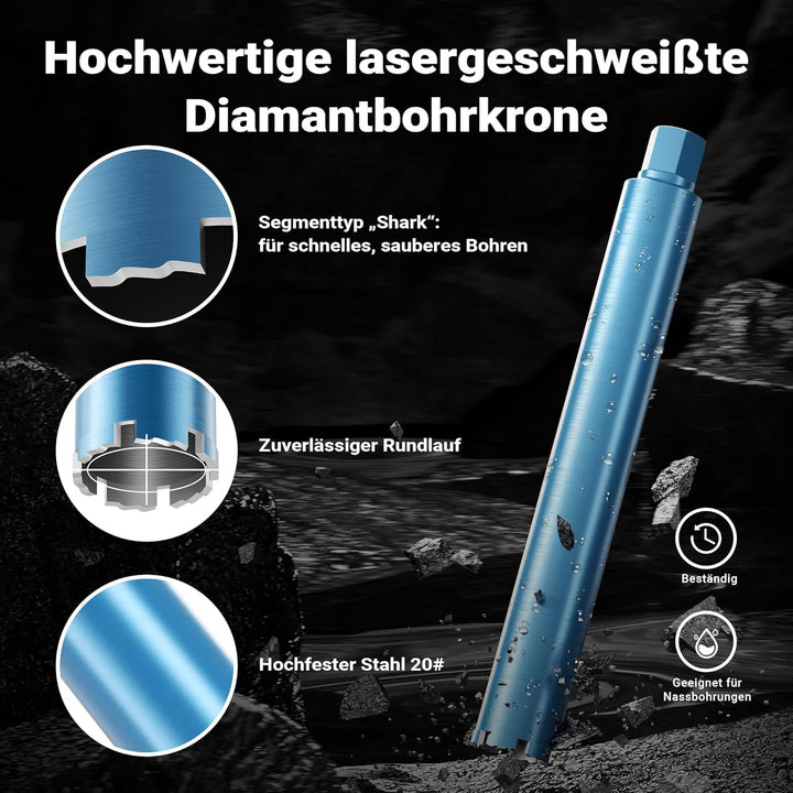 Wiltec Diamantbohrkrone Typ 1 (Shark) Ø 67 mm, Bohrkrone 450 mm, 1¼ UNC Nassbohrkrone, Diamantbohrer