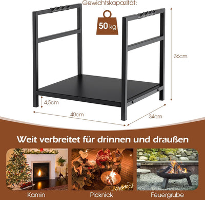 COSTWAY Kaminholzregal Metall, Brennholzregal Feuerholzregal Holzscheitregal mit stabilem Sockel & G