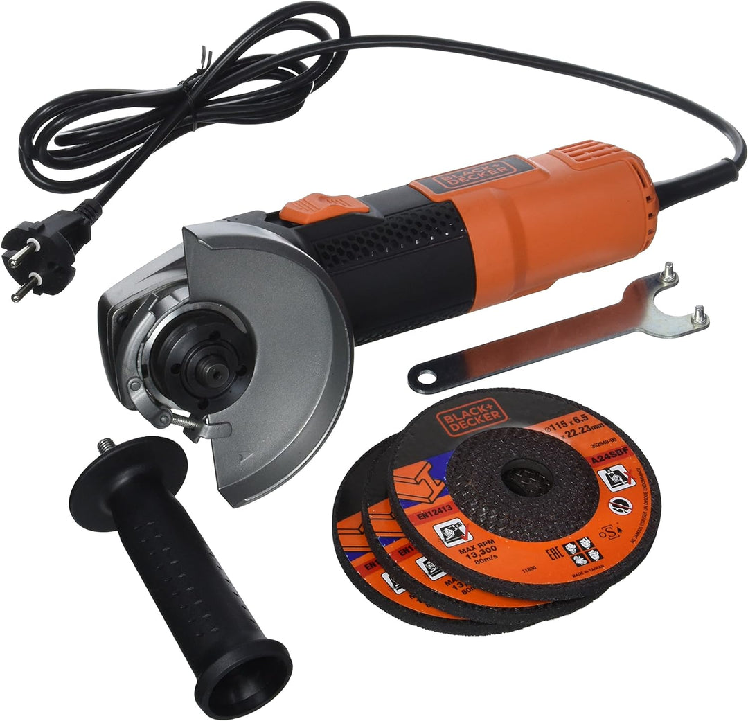 Black+Decker Winkelschleifer, 900 W, mehrfarbig, BEG210KAC3-QS 3 Scheiben, 3 Scheiben