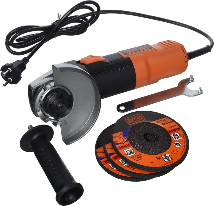 Black+Decker Winkelschleifer, 900 W, mehrfarbig, BEG210KAC3-QS 3 Scheiben, 3 Scheiben