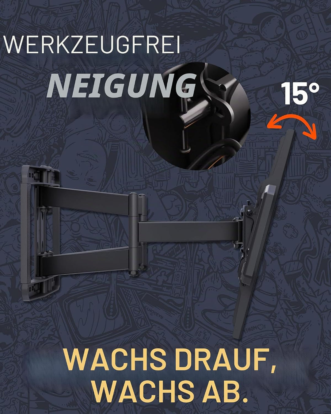 ECHOGEAR Full Motion Articulating TV Wall Mount Bracket for 42"-86" TVs - Easy to Install On 16", 18