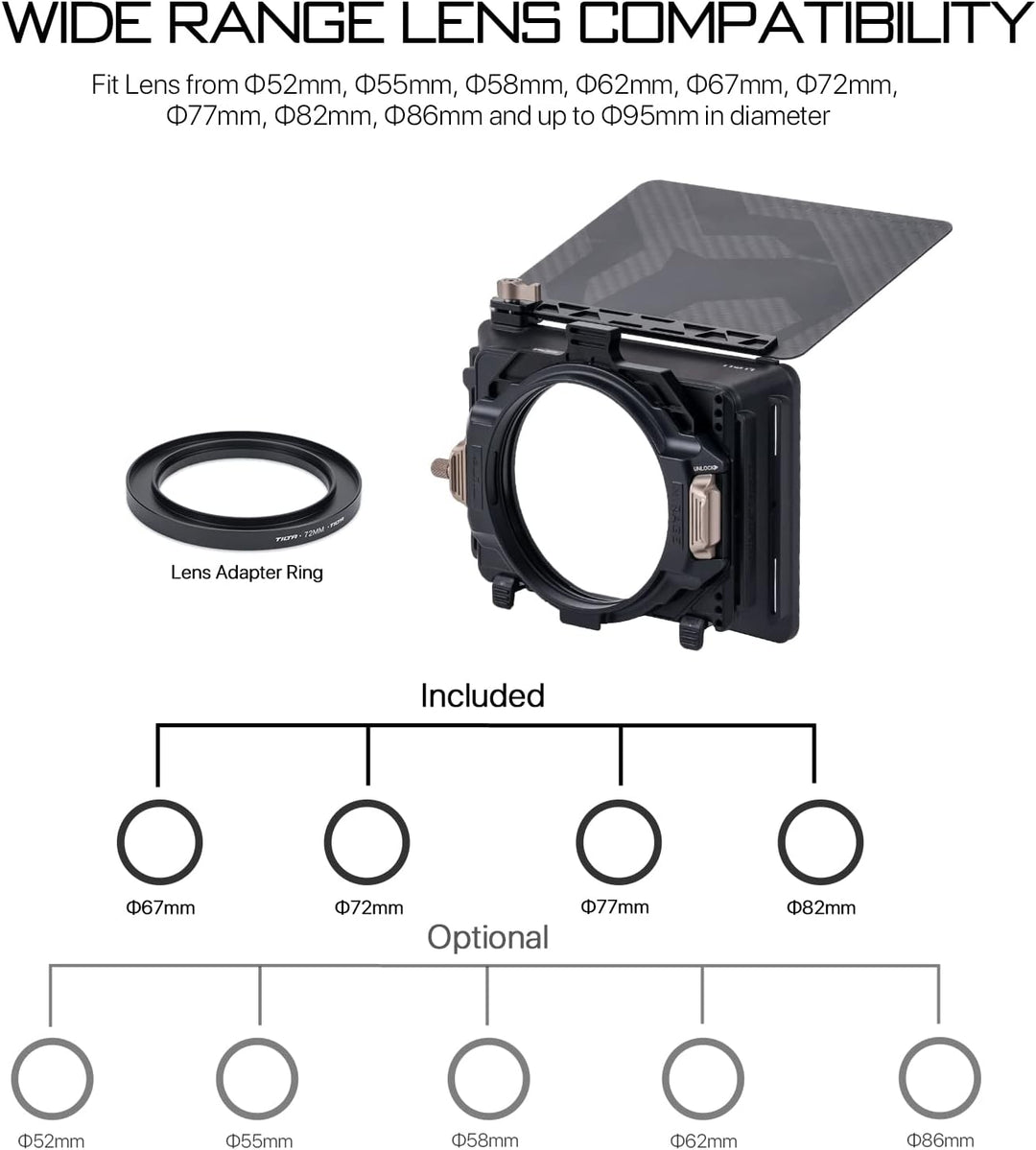 TILTA Mirage Matte Box 95 mm runder Filterrahmen, kompatibel mit 4 x 5,65 Zoll Filter, mit 67 mm/72