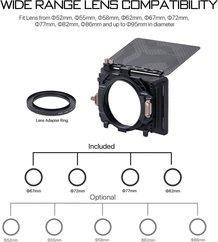 TILTA Mirage Matte Box 95 mm runder Filterrahmen, kompatibel mit 4 x 5,65 Zoll Filter, mit 67 mm/72
