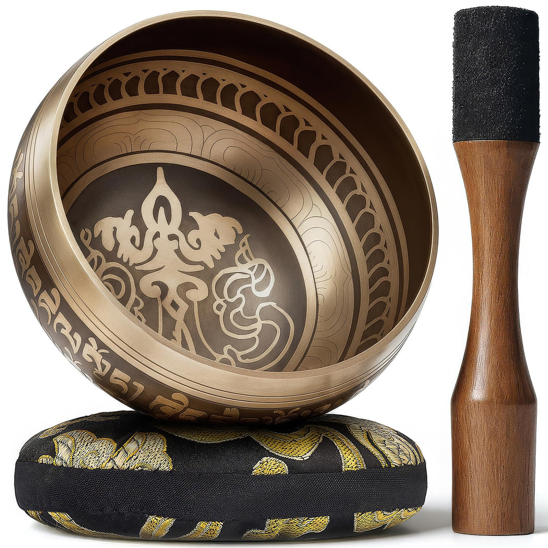 Silent Mind Klangschale Ø10cm Bronze – Handgefertigtes Komplett-Set mit Kissen und Klöppel, für Anfä