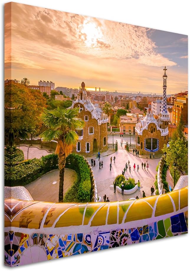 Sinus Art Wandbild 90x90cm Landschaftsfotografie – Park Guell in Barcelona, Spanien, 90x90cm