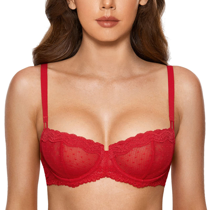 DOBREVA Balconette BH Damen mit Bügel Dirndl Push Up Sexy BHS Spitze Grosse Grössen Ungefüttert 95B