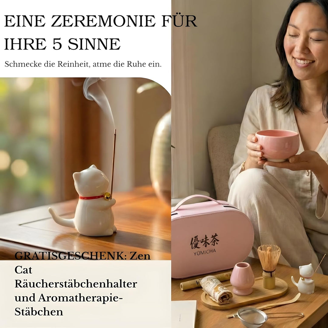 Matcha Set mit Bambusbesen, Keramikschale &amp; Sieb – Matcha Tee Starter Set inkl. Löffel, ideal als Ge