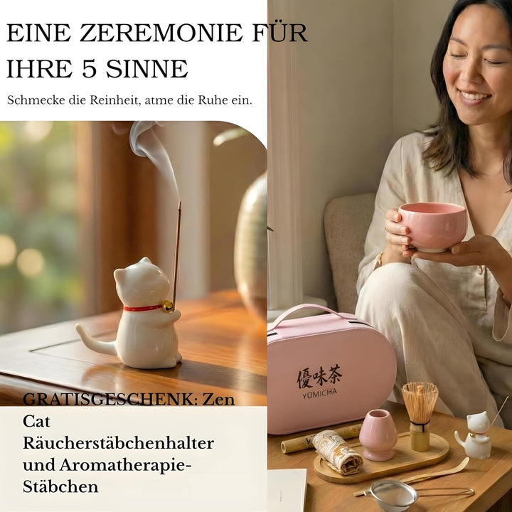 Matcha Set mit Bambusbesen, Keramikschale &amp; Sieb – Matcha Tee Starter Set inkl. Löffel, ideal als Ge