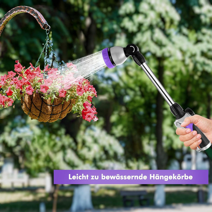 RESTMO Garten Giessstab Metall, 42cm Lang Gartenbrause mit Stiel, 180° schwenkbaren Kopf Stabbrause