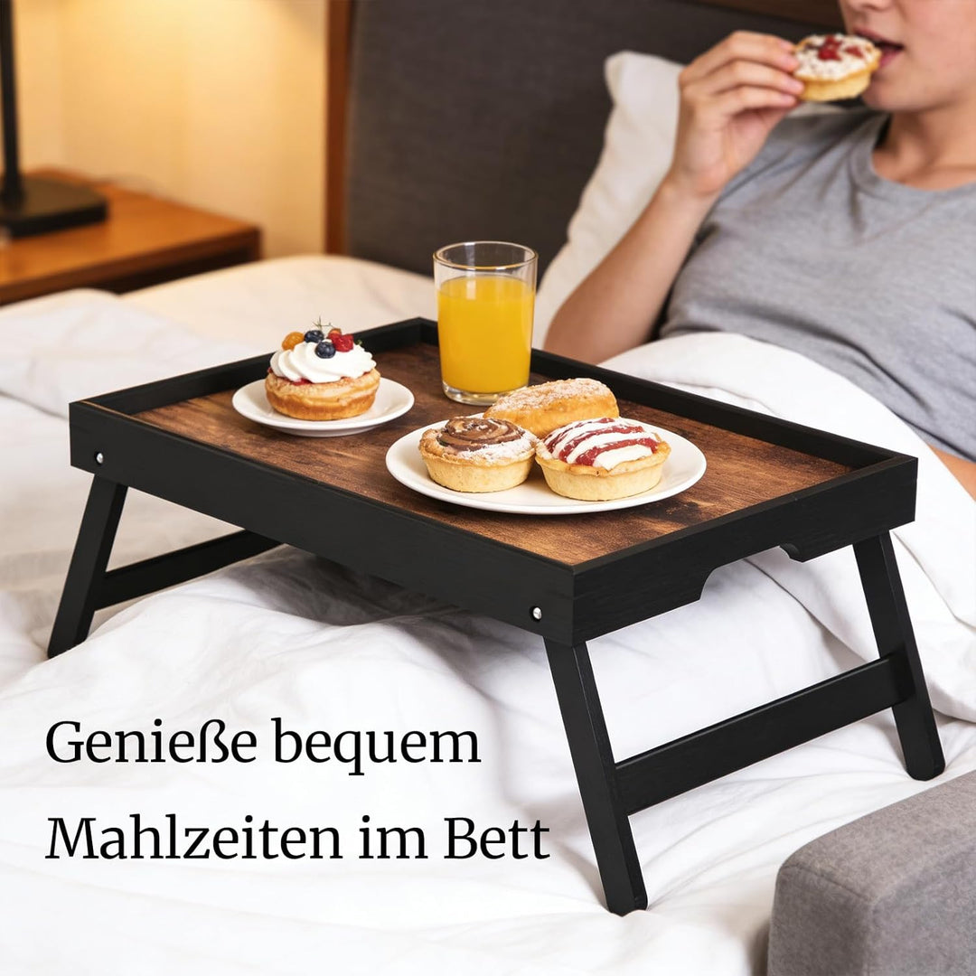 Fibogollo 2er-Pack Betttisch aus Holz mit klappbaren Beinen, Frühstückstabletts, Serviertablett für