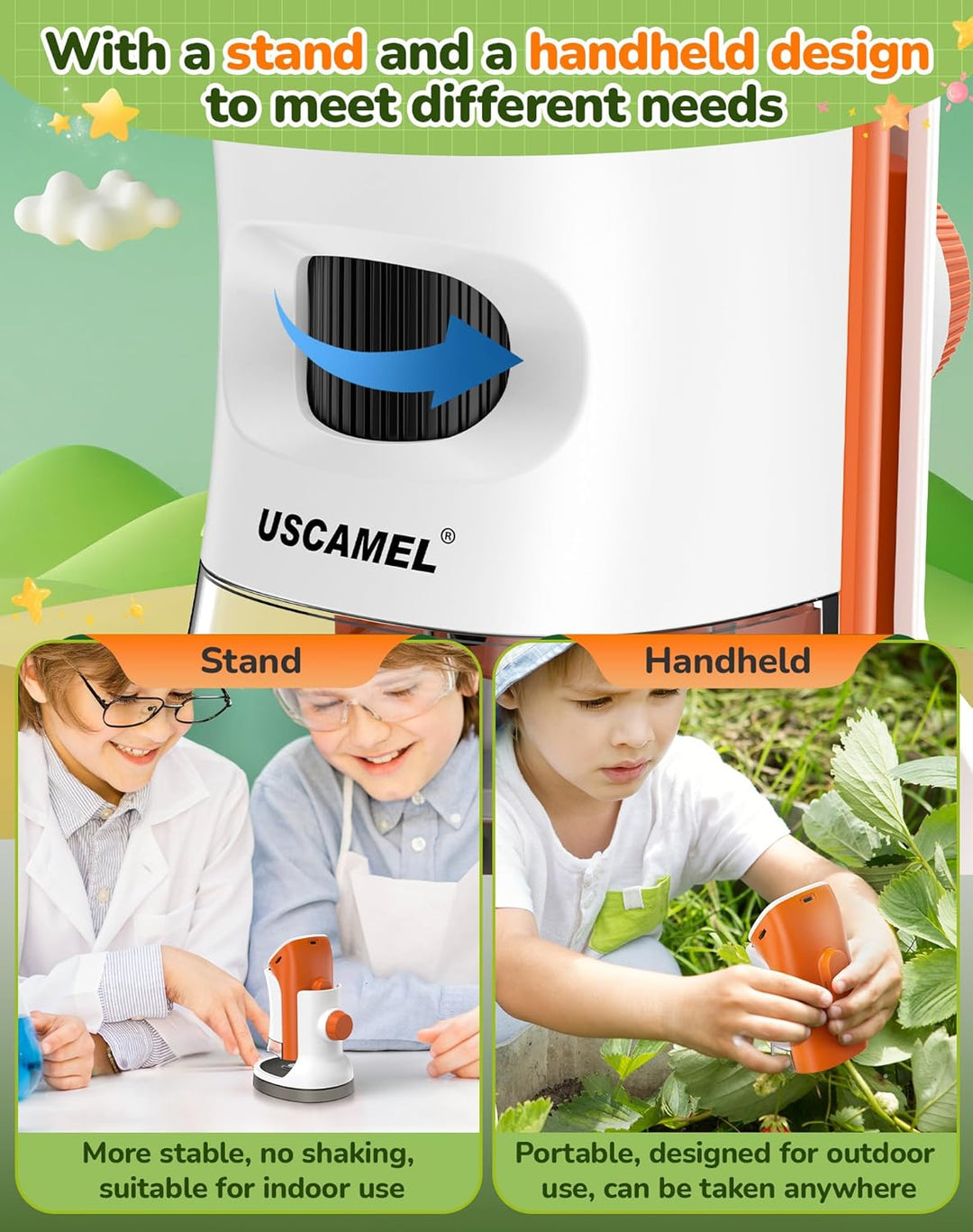 Mikroskop für Kinder mit Stand: Digitales Handmikroskop 100 – 1000 x: LCD-Display 4 K, 2,0 Zoll, USB