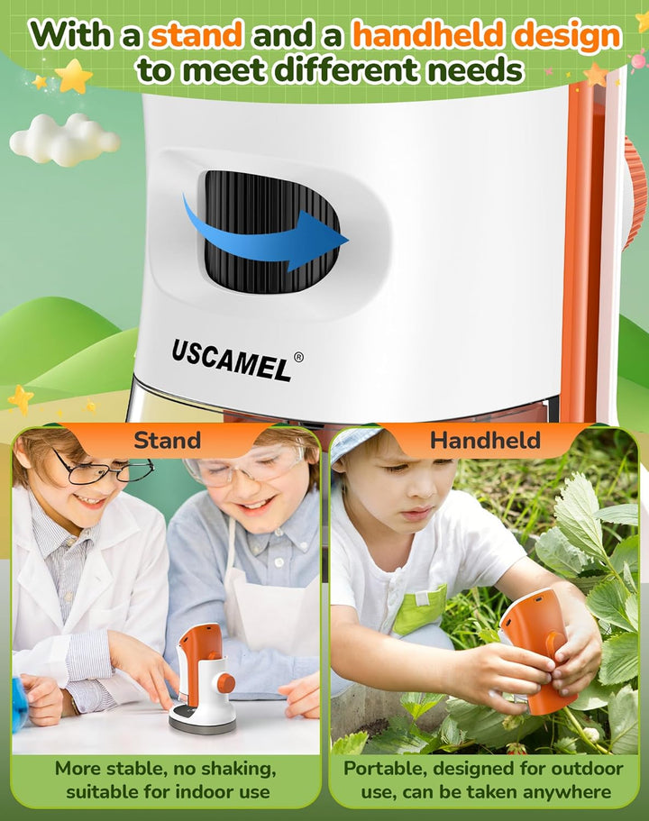 Mikroskop für Kinder mit Stand: Digitales Handmikroskop 100 – 1000 x: LCD-Display 4 K, 2,0 Zoll, USB