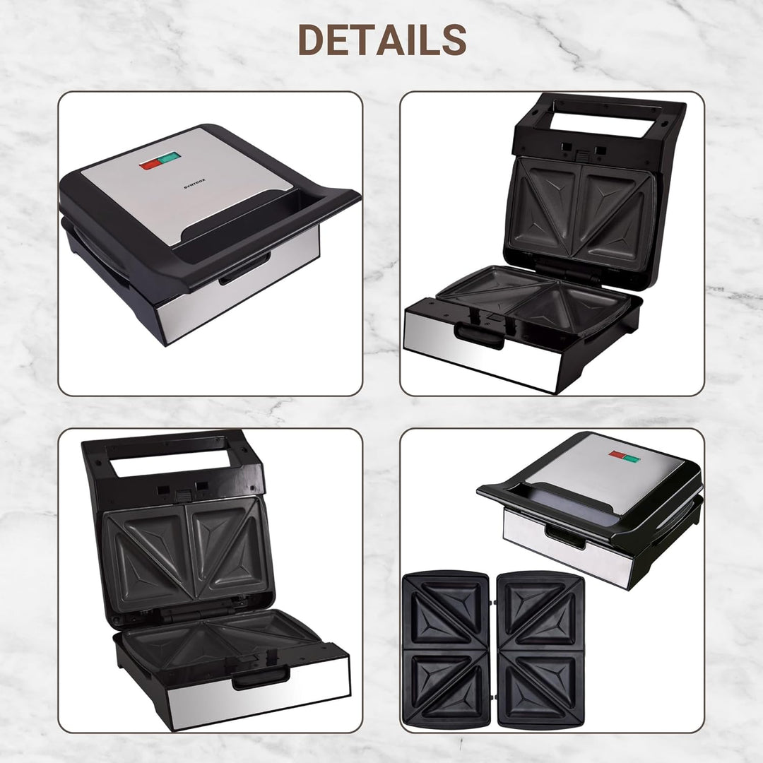 Syntrox Sandwich Maker mit Wechselplatten, Edelstahl, schnelles Aufheizen, Antihaftbeschichtet, vers
