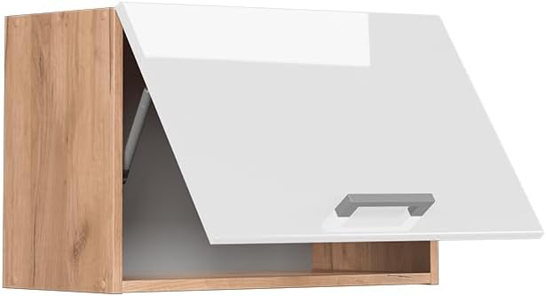 Vicco Hängeschrank R-Line, Weiss Hochglanz/Goldkraft Eiche, 60 cm Flach Weiss Hochglanz Hängeschrank