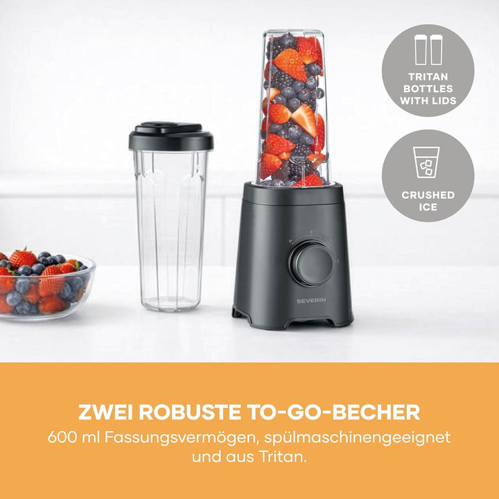Severin Mixer & Smoothie Maker, Mix & Go, 2 Trinkbehälter á 600ml, spülmaschinengeeignet, Standmixer