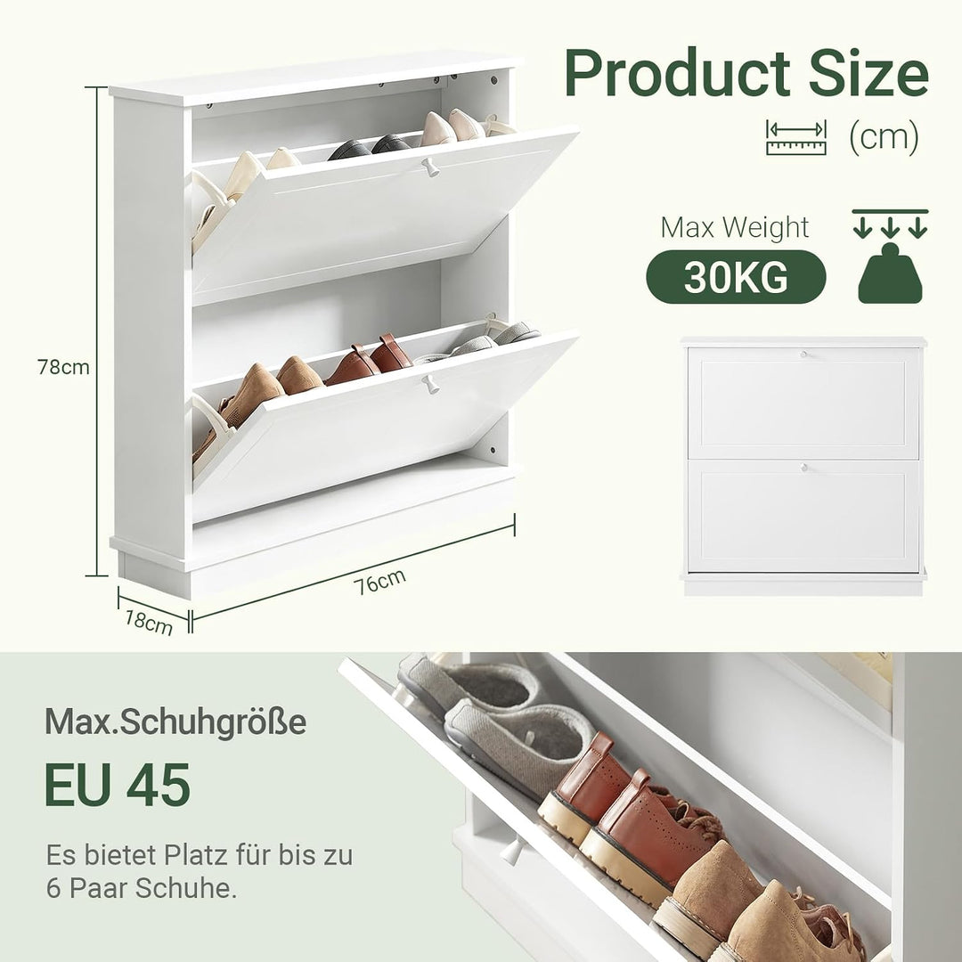 SoBuy Schuhschrank Schmal Schuhkipper Schmal mit 2 Klappen - für bis zu 10 Paar Schuhe, stabil und k