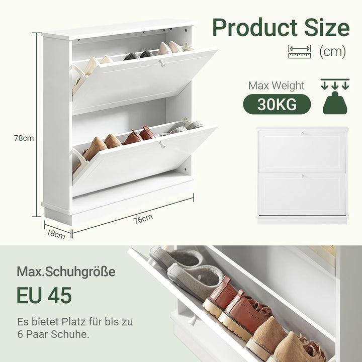 SoBuy Schuhschrank Schmal Schuhkipper Schmal mit 2 Klappen - für bis zu 10 Paar Schuhe, stabil und k