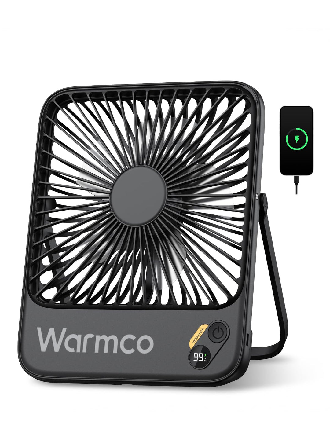 Warmco 10000mAh Tragbarer Akku Ventilator, 21cm Personal Tischventilatoren, Ultra-Leise Ultraflach m