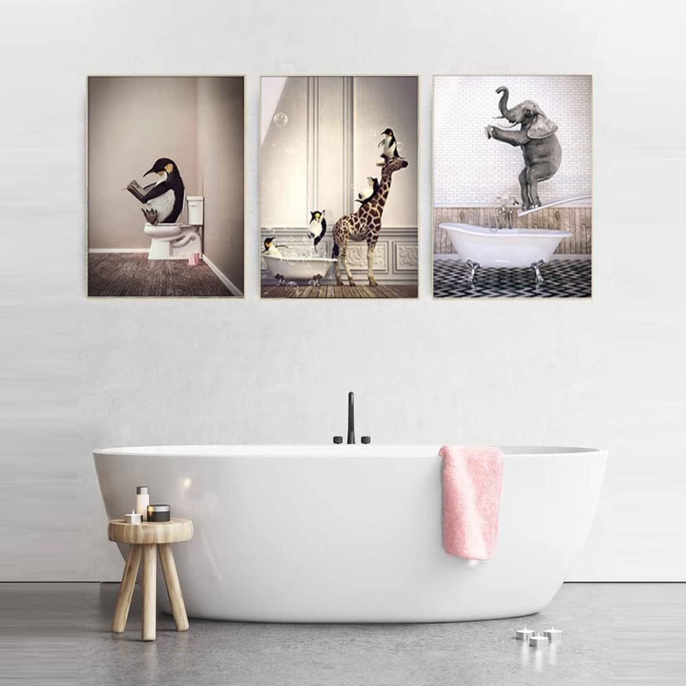 Tier in der Badewanne Leinwand Bilder Traumbad Poster,Tier Schwarz Weiss Wand Kunst Drucke Minimalis