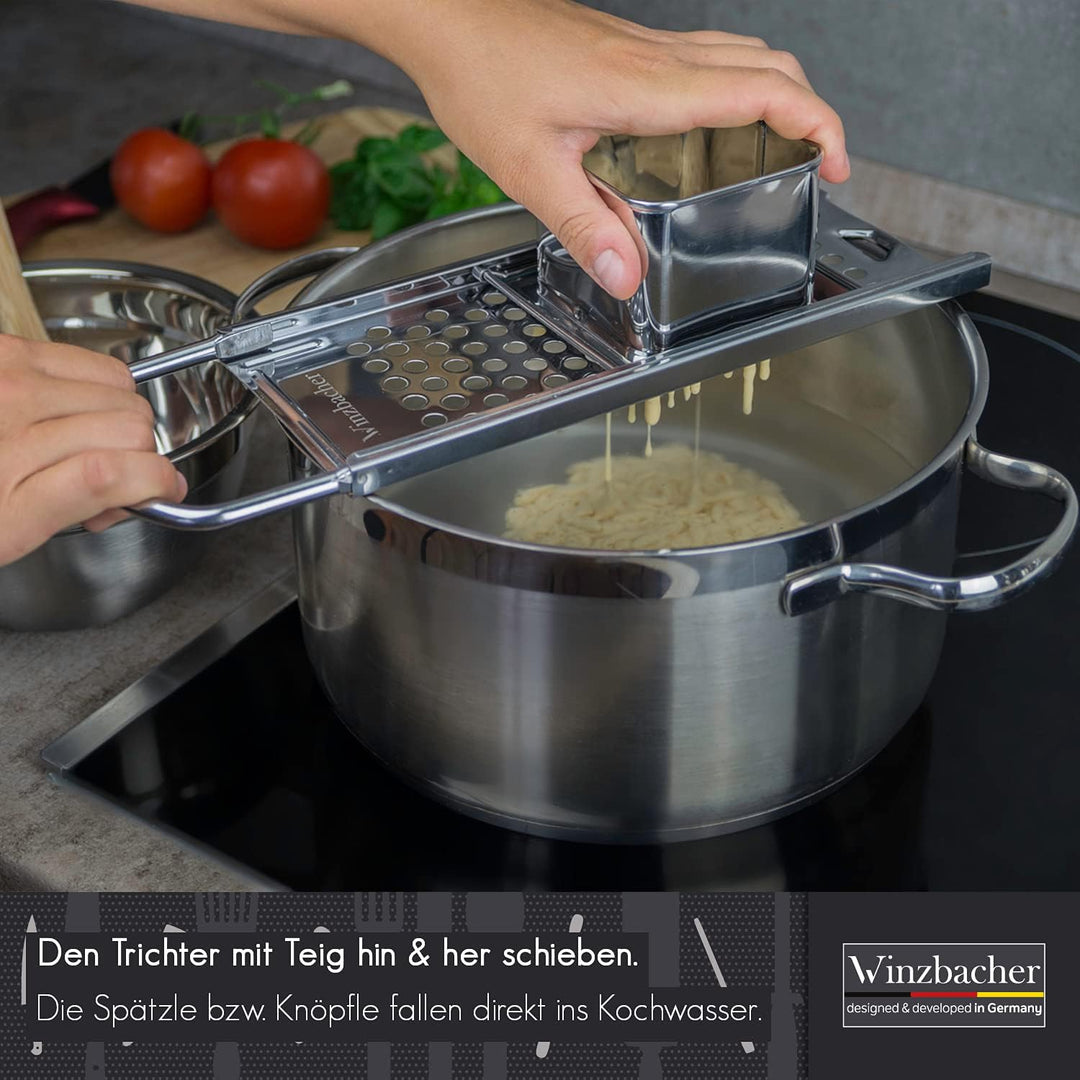 Winzbacher Edelstahl Spätzlehobel + Schöpflöffel [Topf Ø von 16-30cm] Spülmaschinenfest | Rostfrei |