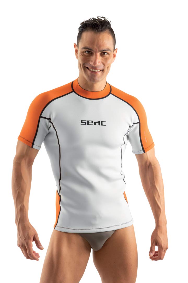 Seac Neopren-Kurzarmshirt, ideal als Tauchunterwäsche XXL Weiss/Orangefarben, XXL Weiß/Orangefa