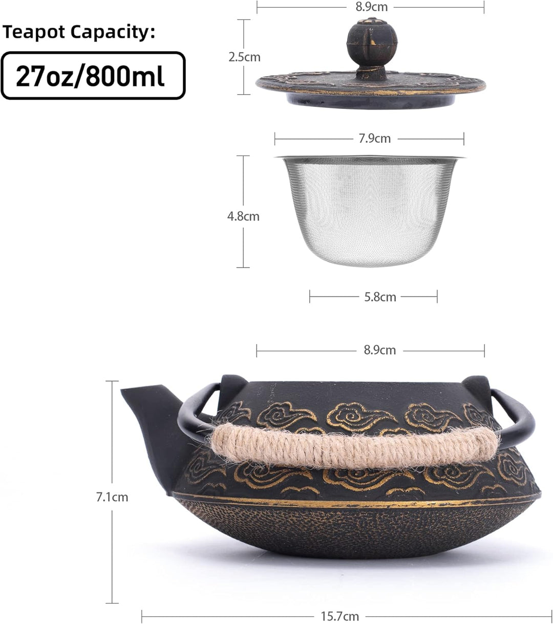 MILVBUSISS Gusseisen Teekanne, Japanische Teekanne mit Infuser für Loses Blatt, 800ml Teekessel für