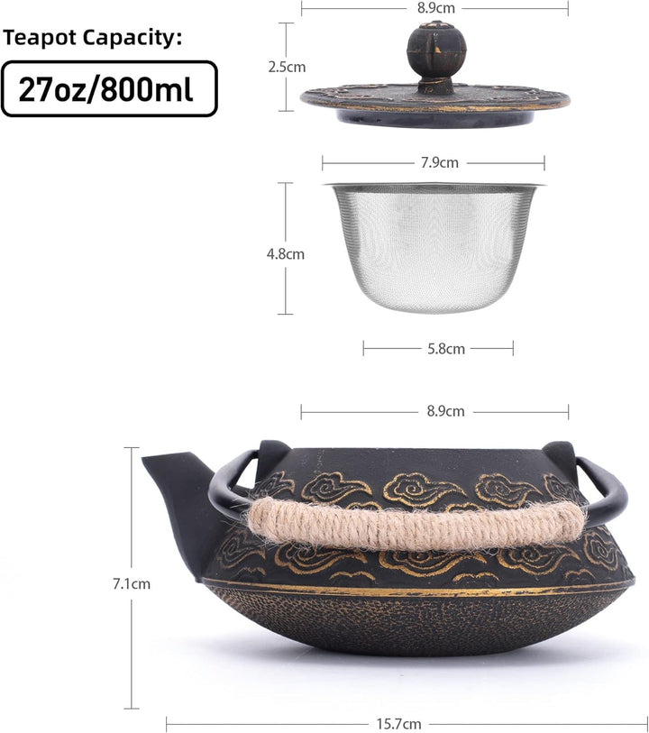 MILVBUSISS Gusseisen Teekanne, Japanische Teekanne mit Infuser für Loses Blatt, 800ml Teekessel für