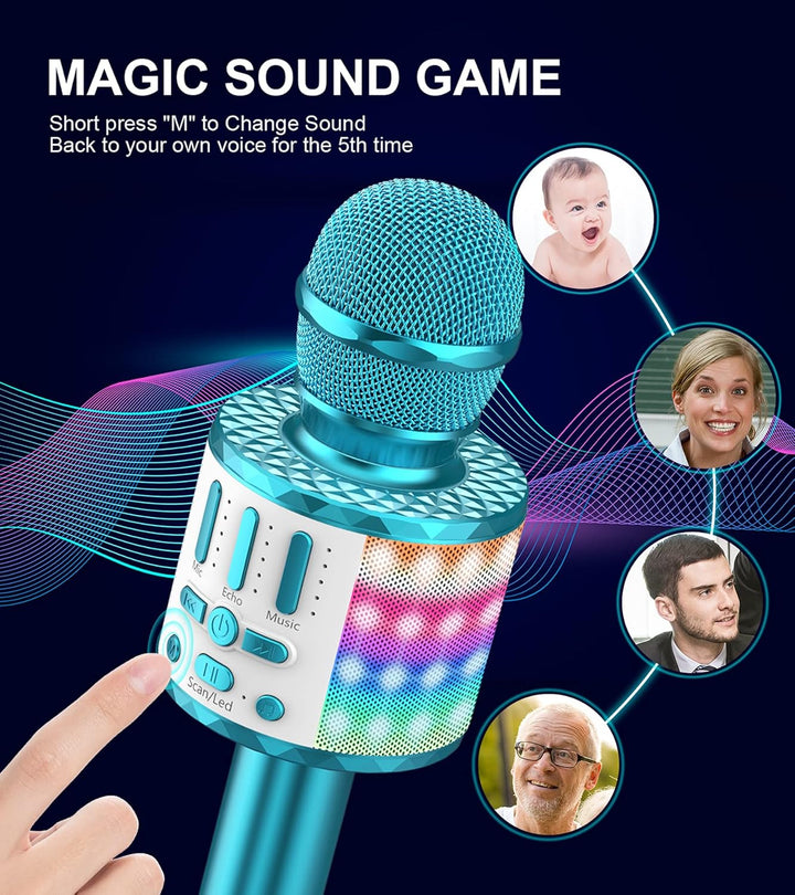 Karaoke Mikrofon, Drahtloses Bluetooth Mikrofon Kinder mit LED, Tragbares Karaoke Maschine zum Singe