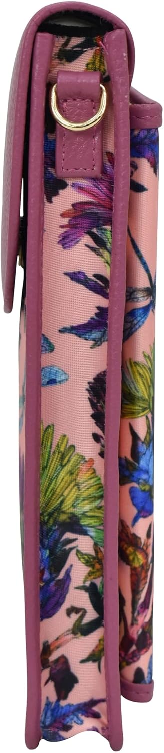 Anuschka RFID Crossbody Handytasche mit Börse - Wanderlust Kollektion - Nylonstoff mit Leder Trim un