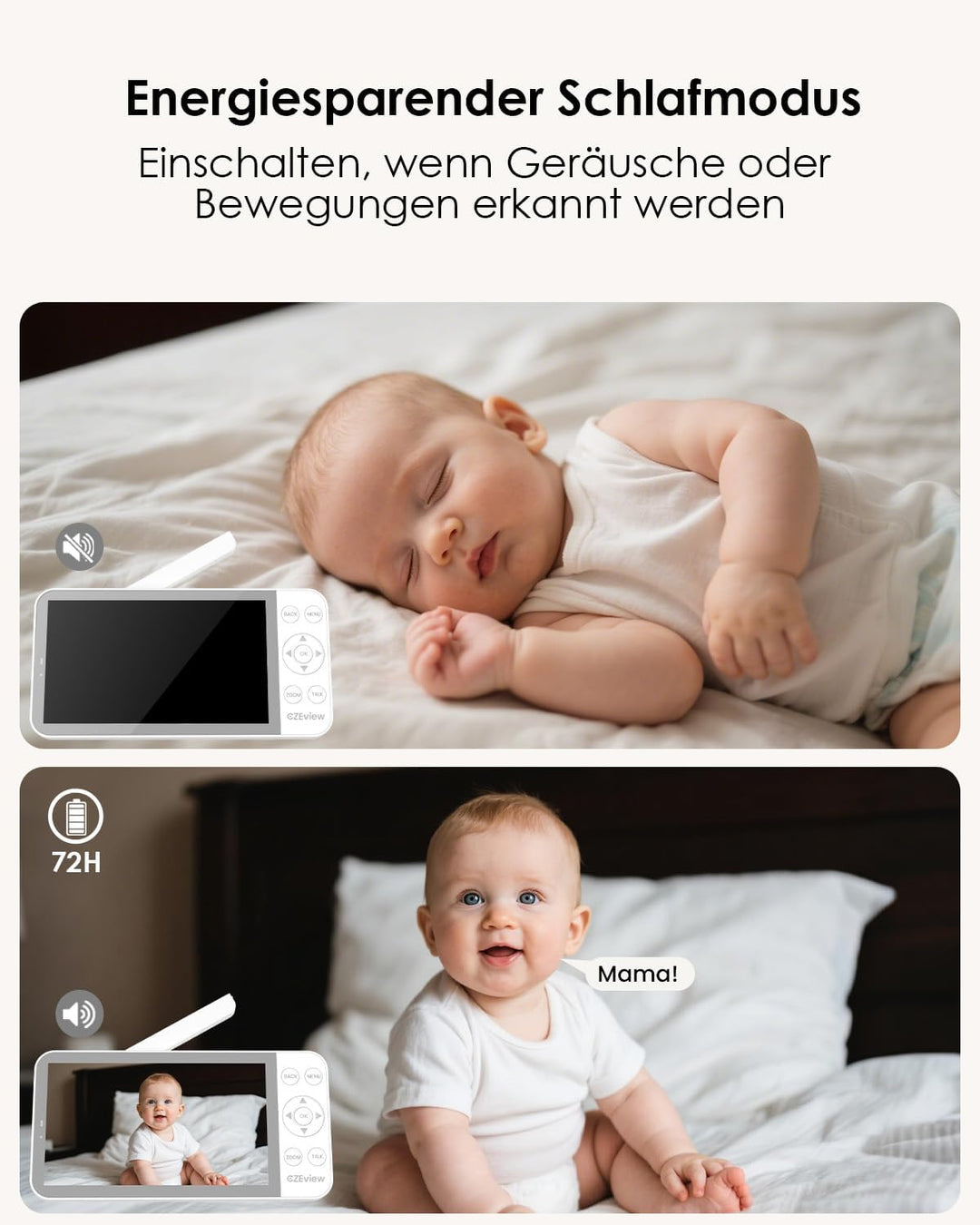 5.5" Babyphone mit Kamera und APP, 2K HD, Nachtlicht Ohren, Nachtsicht, WLAN Video Babyfon, Musik, B