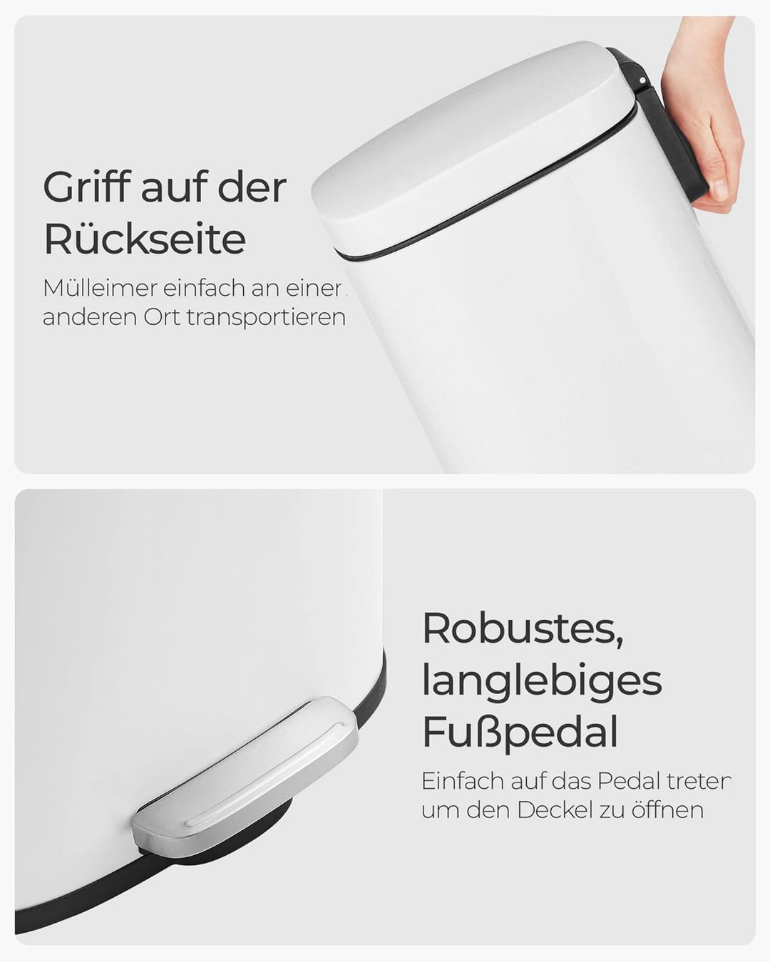 SONGMICS Mülleimer Küche, 30 Liter, Abfalleimer, Treteimer, mit Deckel, Softclose, Fusspedal, Stahl,