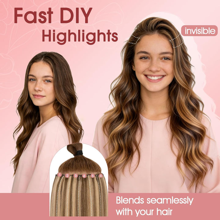 S-noilite Clip in Extensions Echthaar 6 Stück Balayage Haarverlängerung Echthaar Highlights für Frau