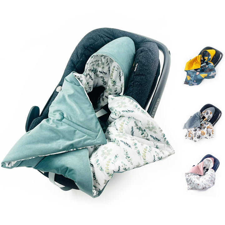 BABEES© Wattierte Einschlagdecke mit Füllung für Babyschale Autositz, Universal,V warm Minky VBaby D