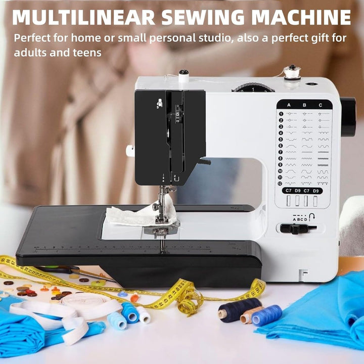 Mini Nähmaschine piqueuse Hochleistungs mit 38 integrierten Stichen, Nähmaschine mit ausziehbarem Ar