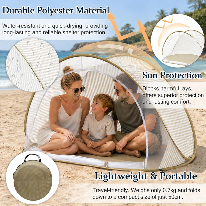 Strandmuschel Pop Up – Grosses, Tragbares Strandzelt für 3-4 Personen, Automatischer Aufbau, Sonnens