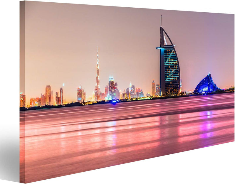 Bild Bilder auf Leinwand Dubai Skyline in der Abenddämmerung Wandbild, Poster, Leinwandbild MXR 100x